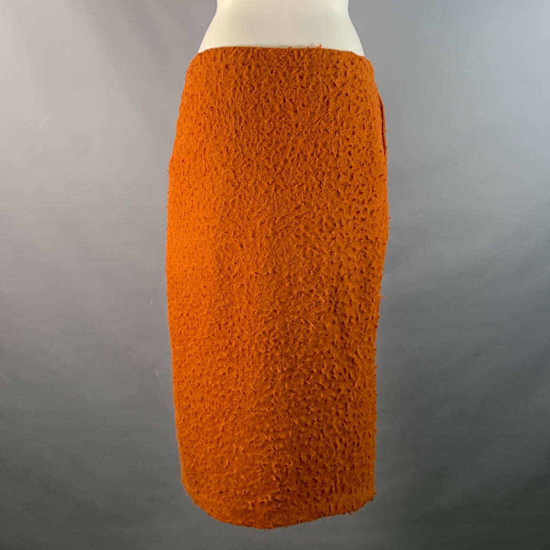 MARNI Size 4 Rust Alpaca Blend Textured Pencil Mid-Calf Skirt