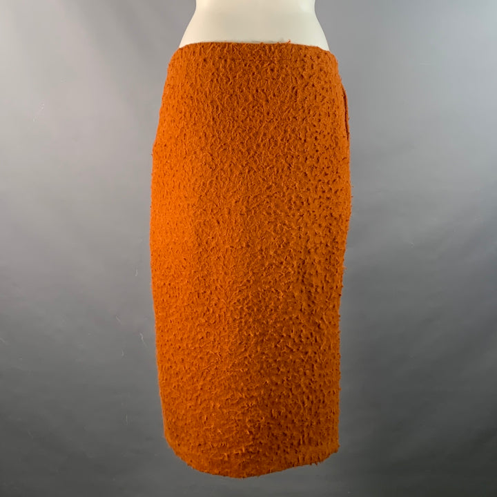 MARNI Size 4 Rust Alpaca Blend Textured Pencil Mid-Calf Skirt