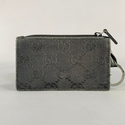 GUCCI Black Silver Canvas Leather Monogram Keyring Wallet