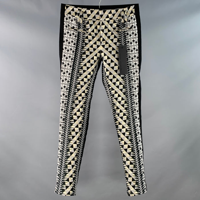 HAIDER ACKERMANN Size 28 Black White Gold Jacquard Polyester Blend Skinny Dress Pants