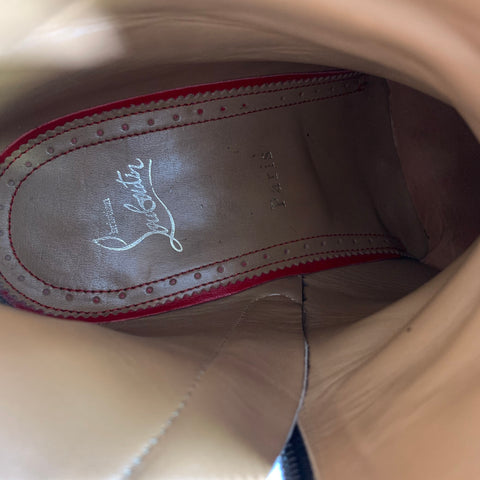 LOUBOUTIN Size 9 Brown Cream Stripe Leather Zip up heel Boots