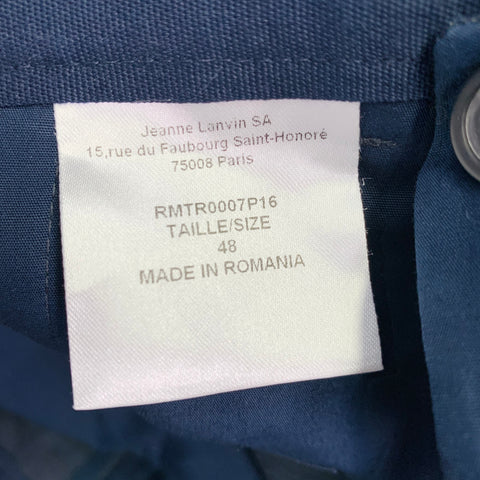 LANVIN Size 32 Navy Plaid Wool Ankle Zip Flat Front Dress Pants