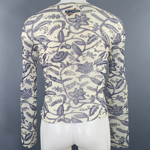 GAULTIER JEANS Size M Cream Navy Floral Polyamide Crew Neck Pullover