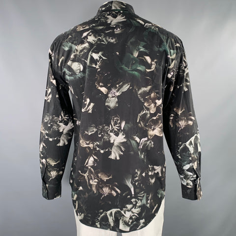 PAUL SMITH Size L Black Grey Floral Cotton Silk Button Up Long Sleeve Shirt
