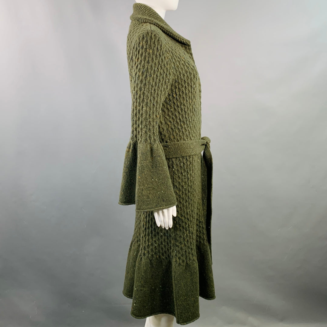 CAROLINA HERRERA Size XS Green Virgin Wool Cashmere Blend Cable Knit Coat
