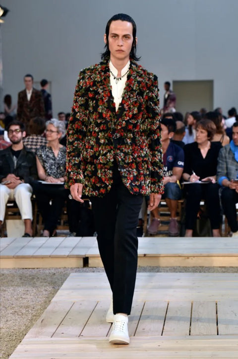 ALEXANDER MCQUEEN SS18 Size 44 Black Green Red Textured Notch Lapel Sport Coat