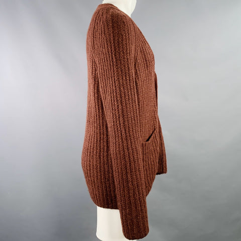 VINCE Size M Brown Rib Knit Alpaca Blend Two Pockets Cardigan