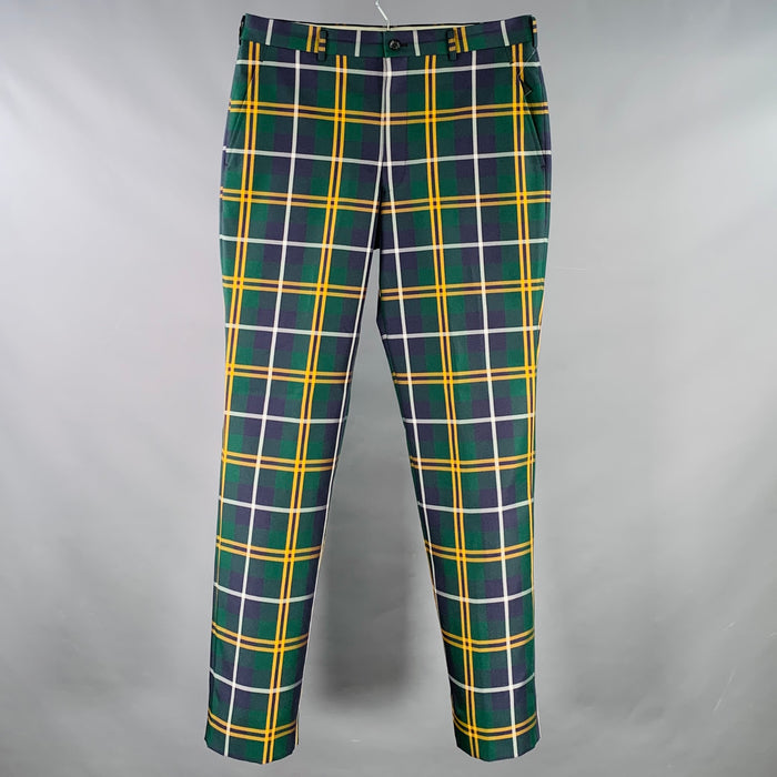 COMME des GARCONS Size XL Green Blue Yellow Plaid Polyester Dress Pants