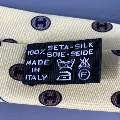 CHANEL Yellow Brown CC Monogram Logo Silk Tie