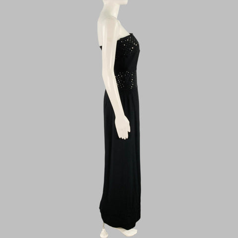 GEORGES RECH Size 2 Black Viscose Blend Dots Strapless Long Dress