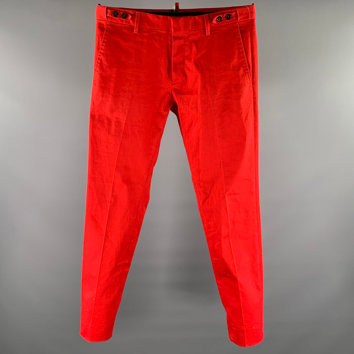 DSQUARED2 Size 34 Red Cotton Elastane Button Fly Pants