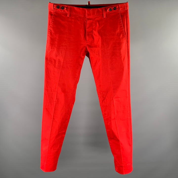 DSQUARED2 Size 34 Red Cotton Elastane Button Fly Pants