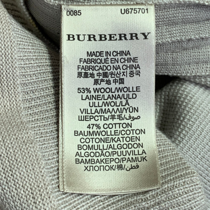 BURBERRY LONDON Size L Beige Silver Wool Cotton V-Neck Zipper Trim Sweater