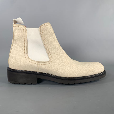 DONALD J PLINER Size 9.5 White Cream Crackled Leather Chelsea Boots