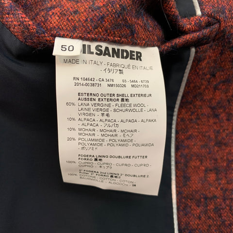 JIL SANDER Size 40 Brick & Black Tweed Wool Blend Notch Lapel Sport Coat