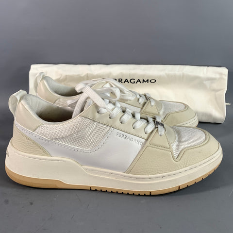 SALVATORE FERRAGAMO Size 12 White Beige Leather Lace Up Sneakers
