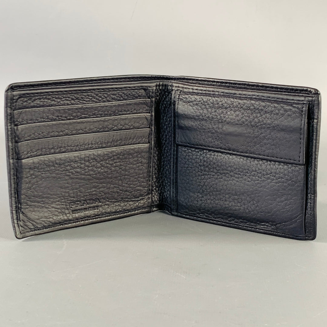 PRADA Navy Pebble Grain Leather Bifold Wallet