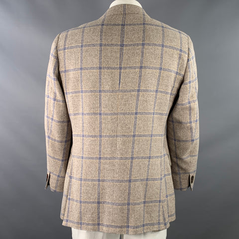 SUIT SUPPLY Size 46 Beige Navy Plaid Wool Linen Silk Sport Coat
