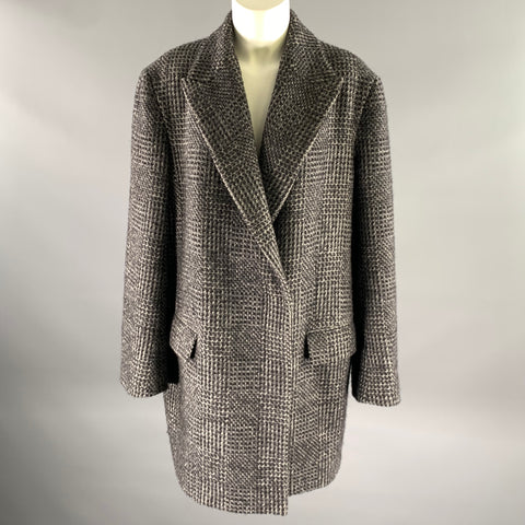 THE ROW Size XL Grey Black Wool Silk Blend Coat
