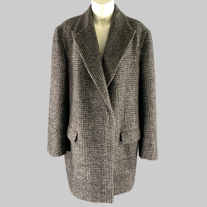 THE ROW Size XL Grey Black Wool Silk Blend Coat