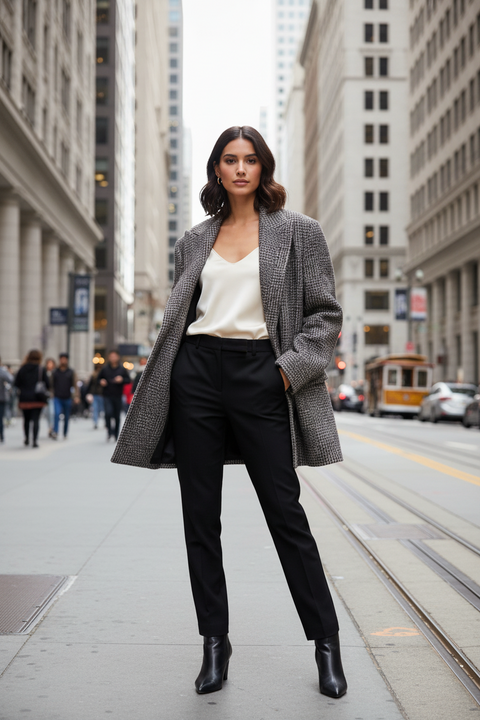 THE ROW Size XL Grey Black Wool Silk Blend Coat