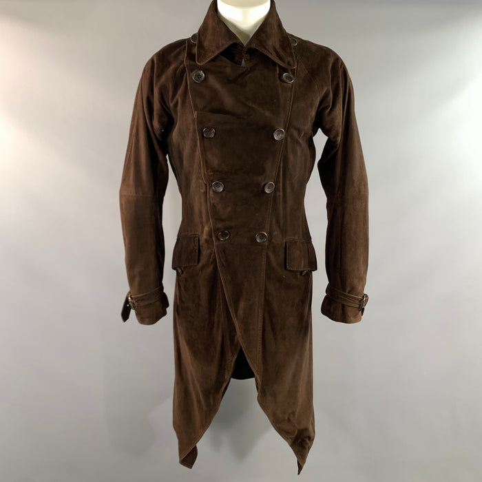 JOHN GALLIANO FW2002 Size 42 Brown Leather Overcoat Coat