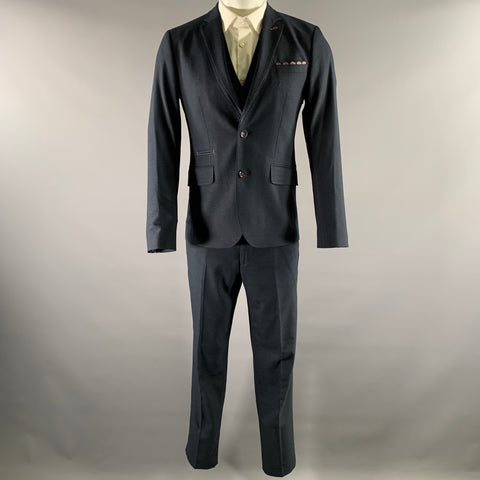 TED BAKER Size 36 Navy Pink Contrast Stitch Polyester Blend Suit