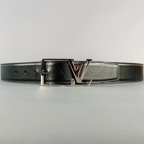 LOUIS VUITTON Size 38 Black Silver LV Monogram Leather Belt