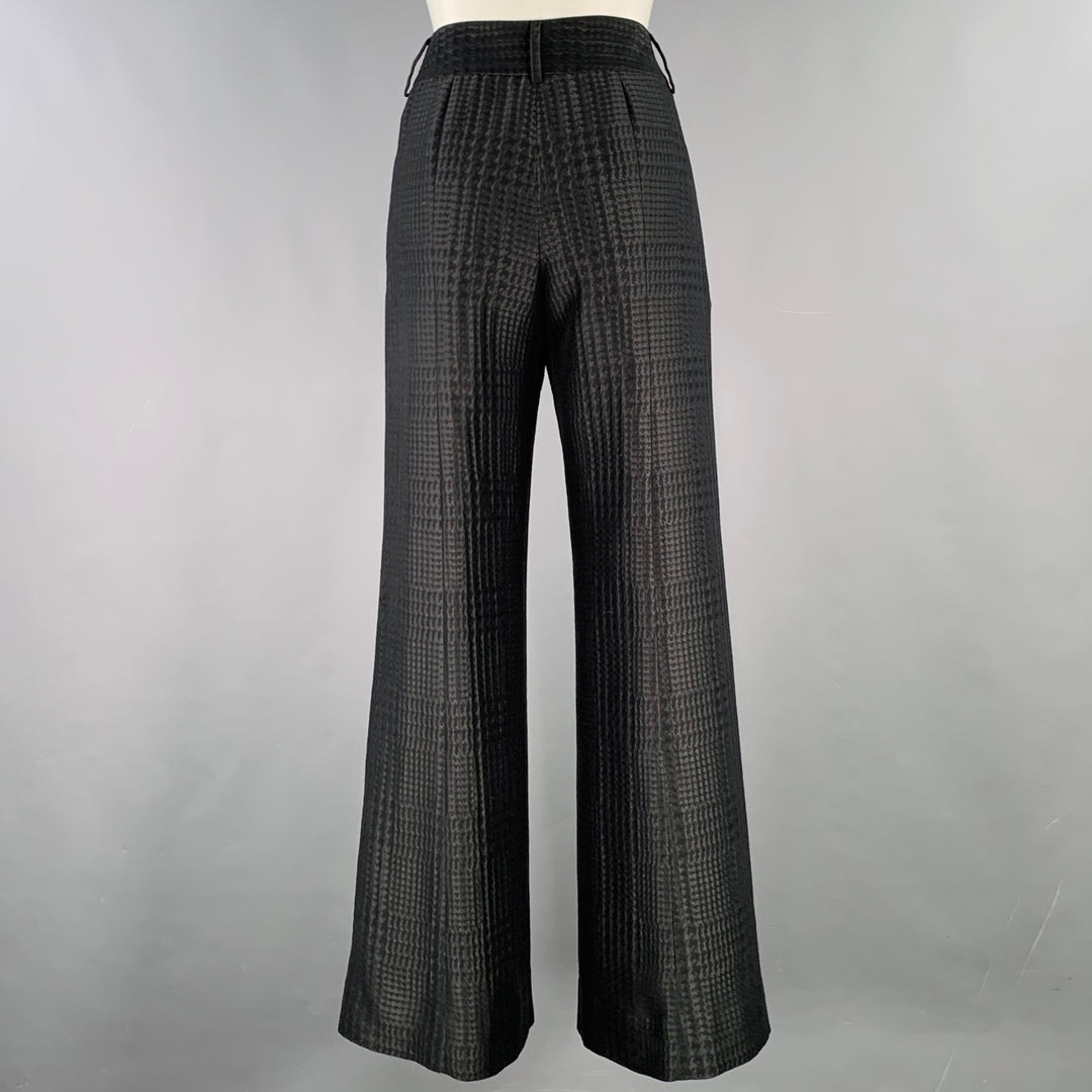 GIORGIO ARMANI Size 2 Black Polyester Blend Houndstooth Wide Leg Dress Pants