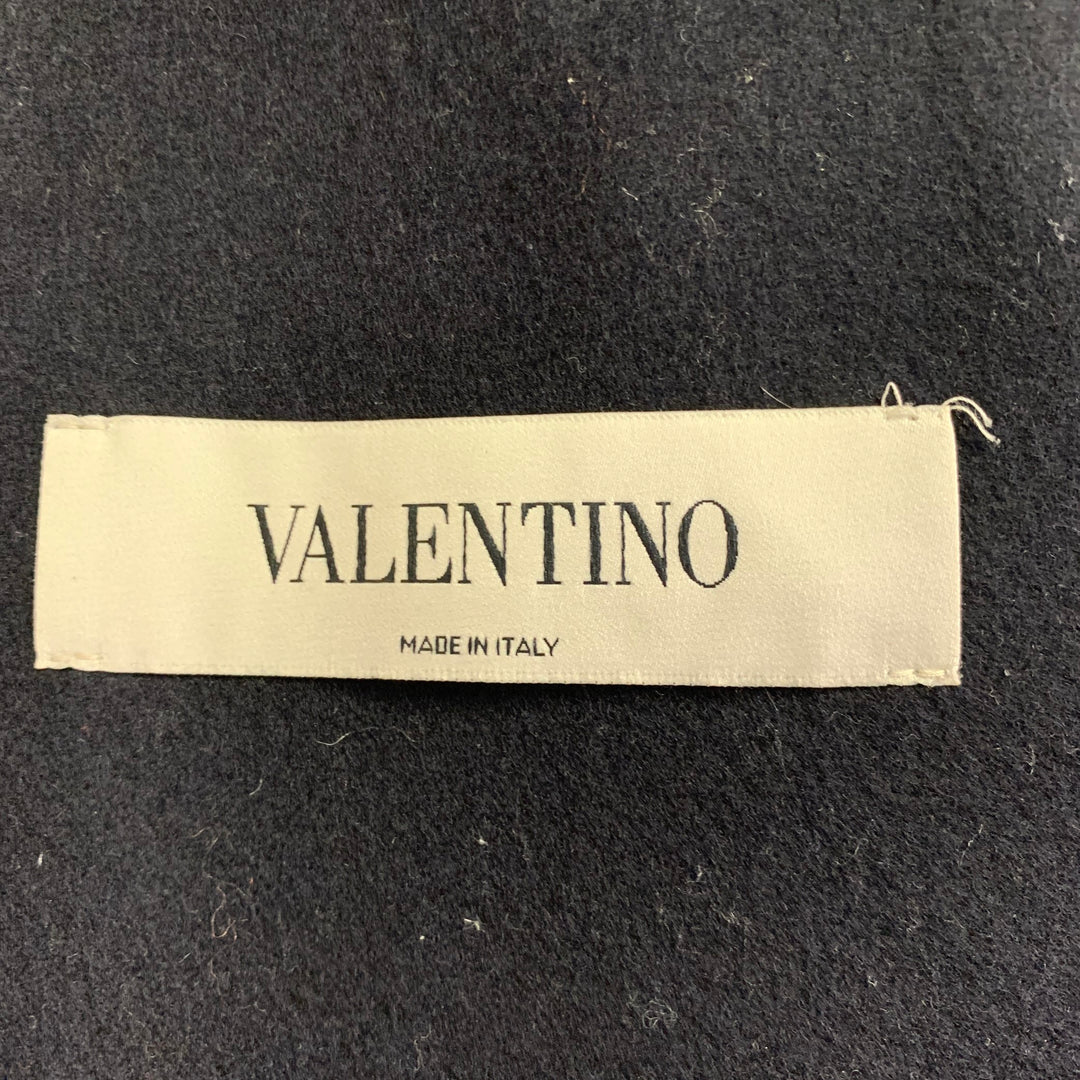 VALENTINO Size 36 Navy Wool Lambskin Leather Double Breasted Peacoat