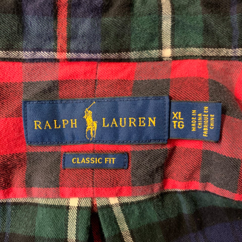 RALPH LAUREN Size XL Red Blue Green Mixed Plaid Flannel Long Sleeve Shirt