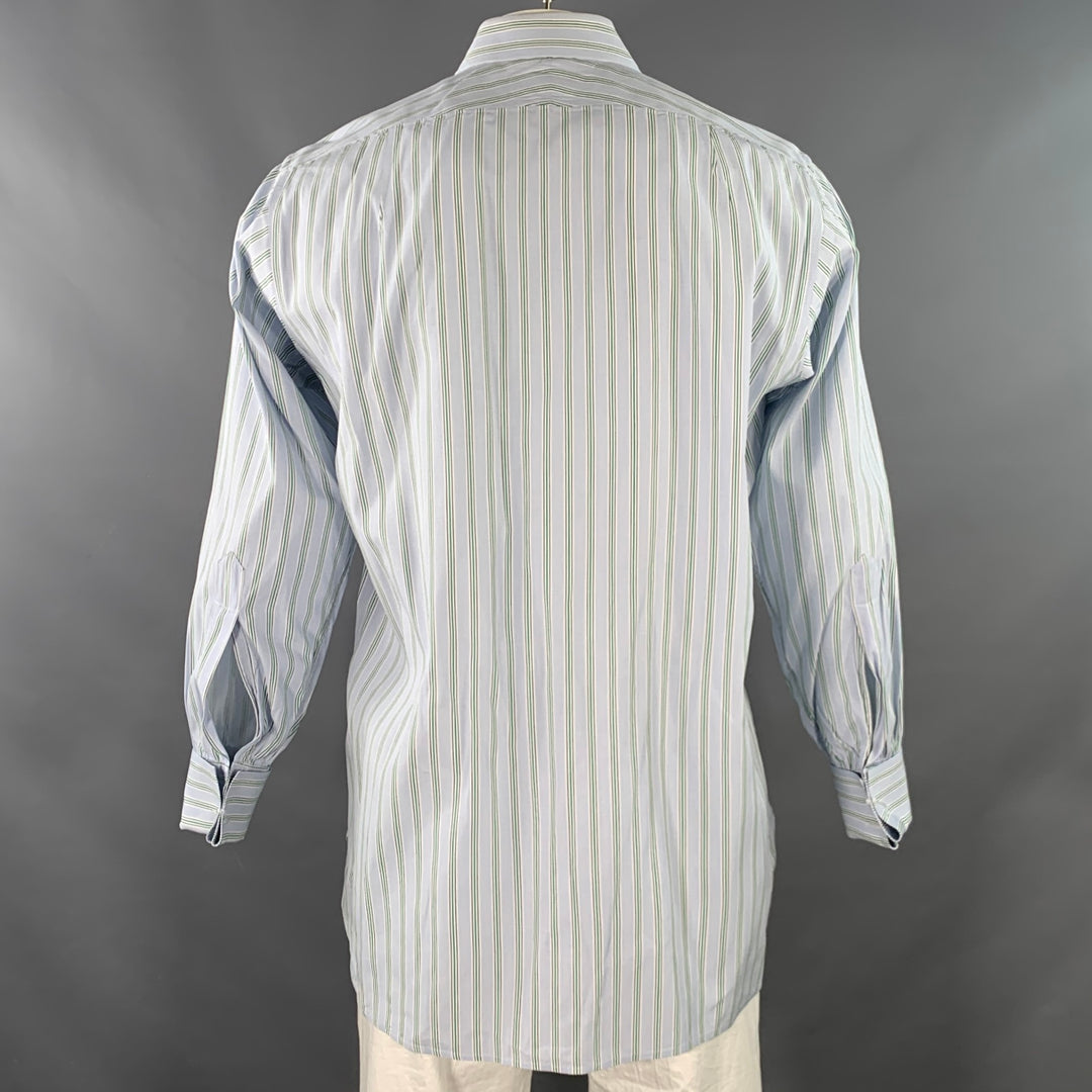 TURNBULL & ASSER Size L Blue Green Stripe Cotton French Cuff Long Sleeve Shirt