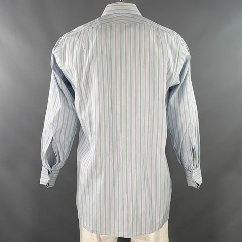 Chemise manches longues à poignets mousquetaires en coton à rayures bleues et vertes, taille L, de la marque TURNBULL & ASSER
