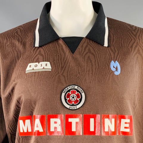 MARTINE ROSE Size XL Brown Multi Color Print Polyester Jersey Polo