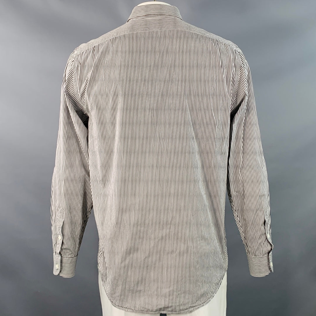 RALPH LAUREN Size XL Brown White Stripe Cotton Spread Collar Long Sleeve Shirt