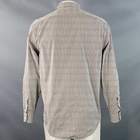 RALPH LAUREN Size XL Brown White Stripe Cotton Spread Collar Long Sleeve Shirt