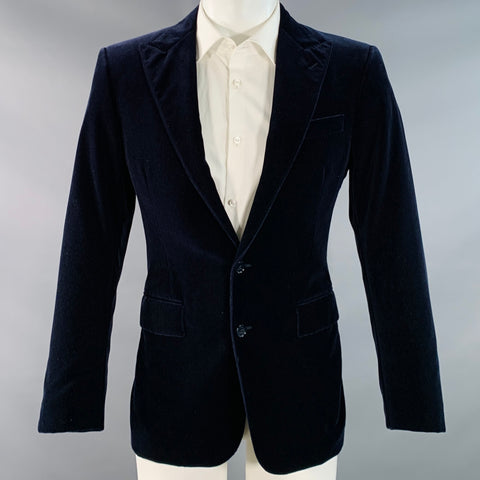 RALPH LAUREN Size 38 Regular Navy Cotton Velvet Peak Lapel Sport Coat