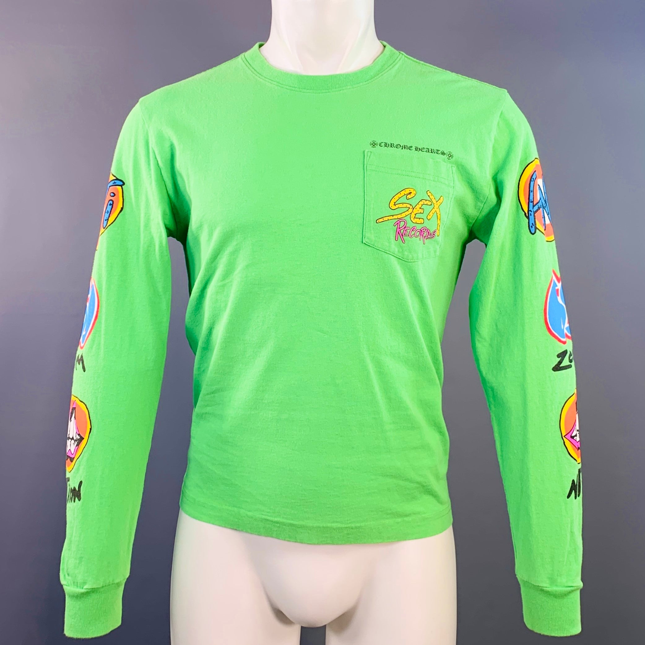 CHROME HEARTS Size S Sex Records Green Graphic Cotton Long Sleeve