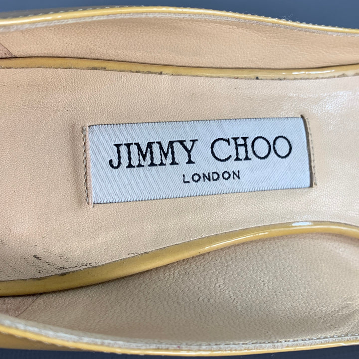 JIMMY CHOO Size 8 Tan Patent Leather Peep Toe Pumps
