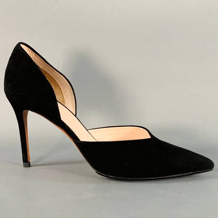 CELINE Size 8.5 Black Suede Pointed Toe D'Orsay Stiletto Pumps