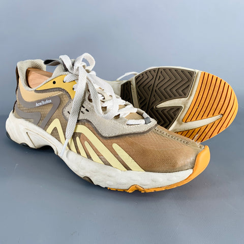 ACNE STUDIOS Size 7 Tan Grey Nylon Color Block Rubber Sole Sneakers