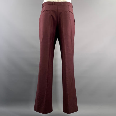 VALENTINO Chest Size 42 Burgundy Solid Mohair Blend Double Breasted 34 32 Suit