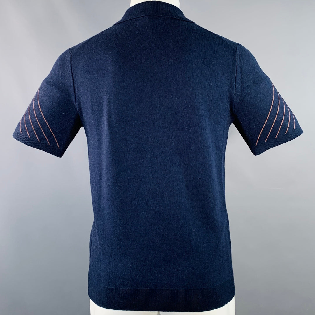 REISS Size S Kade Navy Copper Lines Viscose Blend Zip Up Polo