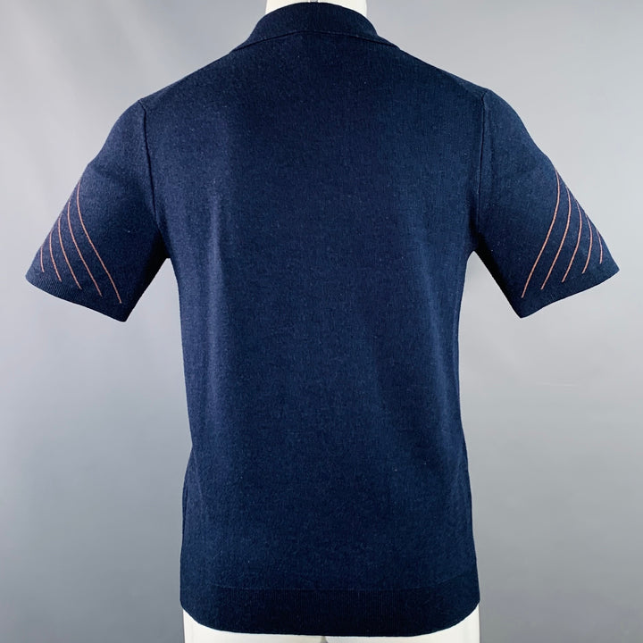 REISS Size S Kade Navy Copper Lines Viscose Blend Zip Up Polo