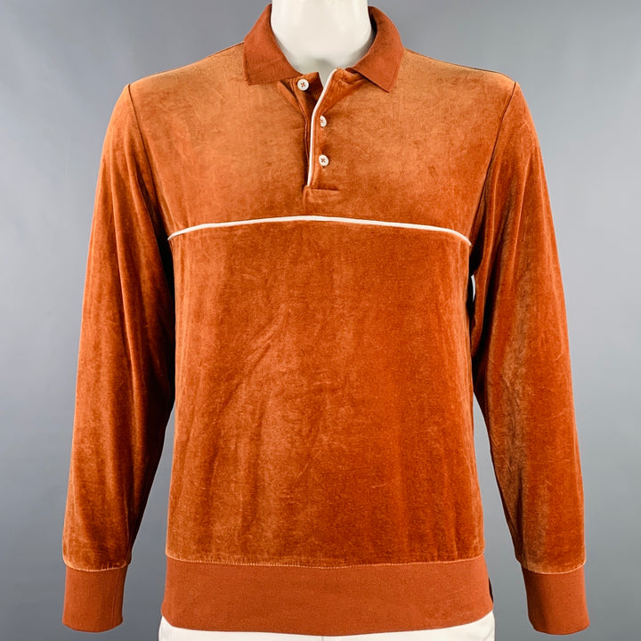 TODD SNYDER Size L Orange Rust Velvet Cotton Blend Half Placket Polo