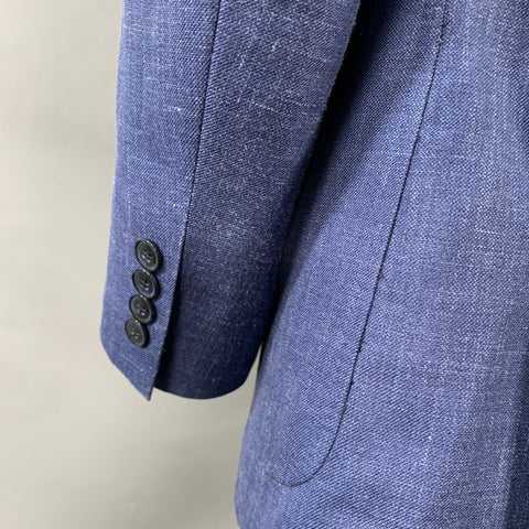PETER MILLAR Size 46 Blue Wool Silk Linen Single Breasted Notch Lapel Sport Coat