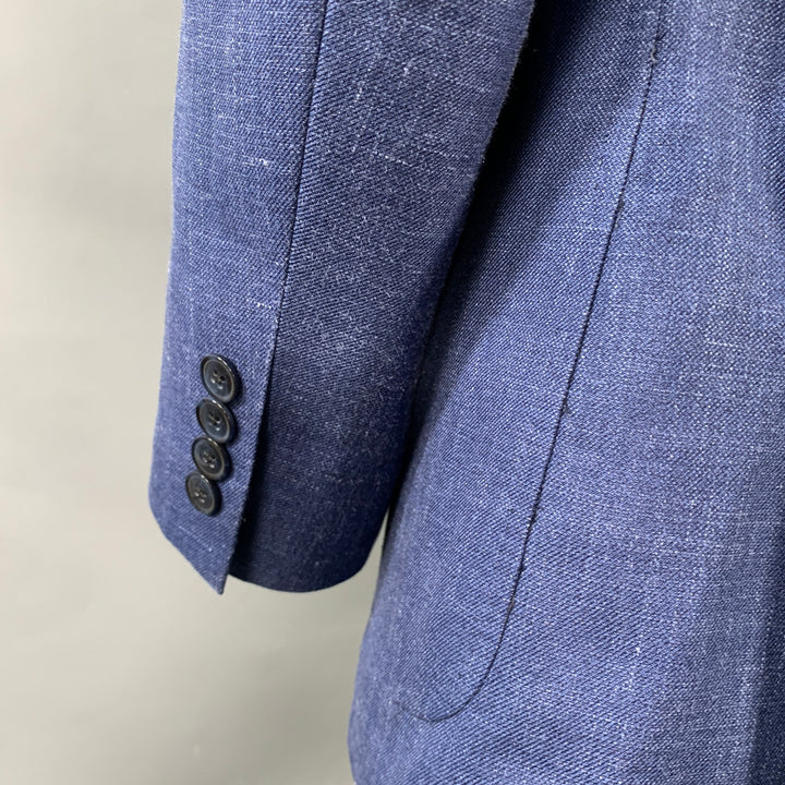 PETER MILLAR Size 46 Blue Wool Silk Linen Single Breasted Notch Lapel Sport Coat