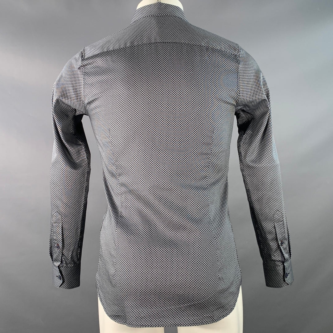 TED BAKER Size XS Chemise Navy White Abstract Cotton Spread Collar Long Sleeve Shirt