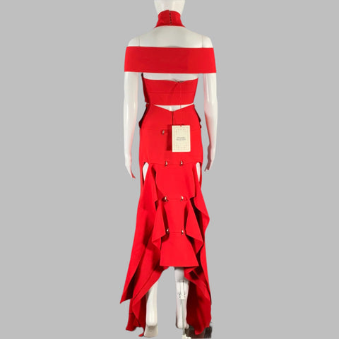 ALEXANDER MCQUEEN Size S Red Viscose Blend Cut Out Long Gown