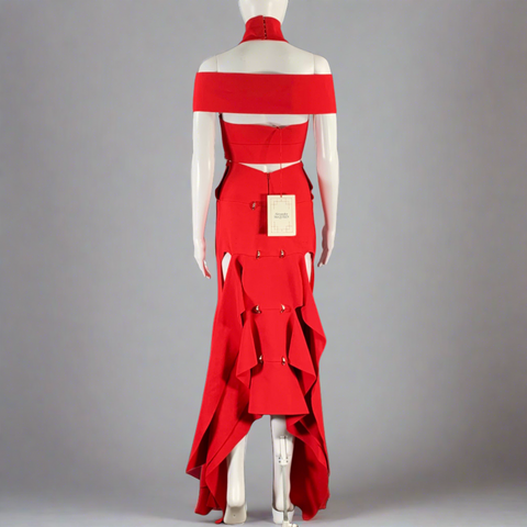 ALEXANDER MCQUEEN Size S Red Viscose Blend Cut Out Long Gown